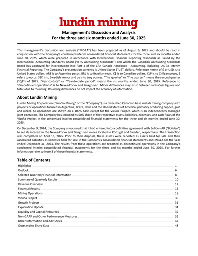 Thumbnail Lundin Mining
 Quarterly Report 2025-q2