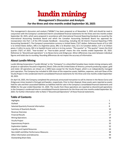 Thumbnail Lundin Mining
 Quarterly Report 2025-q3