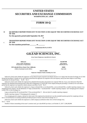 Thumbnail Gilead Sciences Quarterly Report 2017-q3