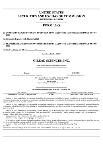 Thumbnail Gilead Sciences Quarterly Report 2020-q2