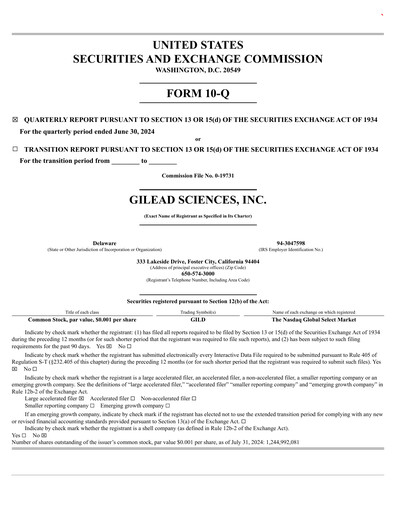 Thumbnail Gilead Sciences Quarterly Report 2024-q2
