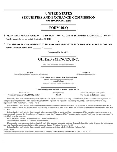 Thumbnail Gilead Sciences Quarterly Report 2024-q3