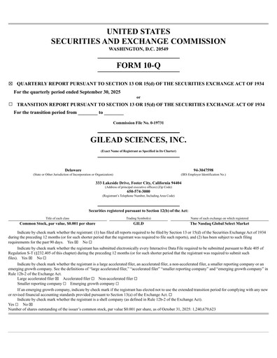 Thumbnail Gilead Sciences Quarterly Report 2025-q3