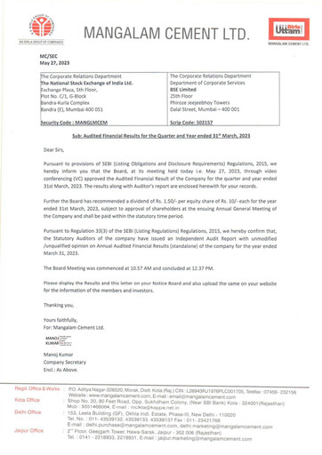 Thumbnail Mangalam Cement Quarterly Report 2023-q4