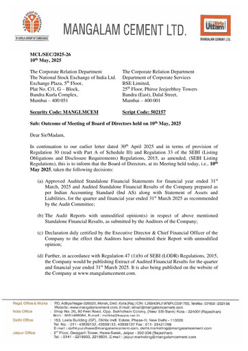 Thumbnail Mangalam Cement Quarterly Report 2025-q4