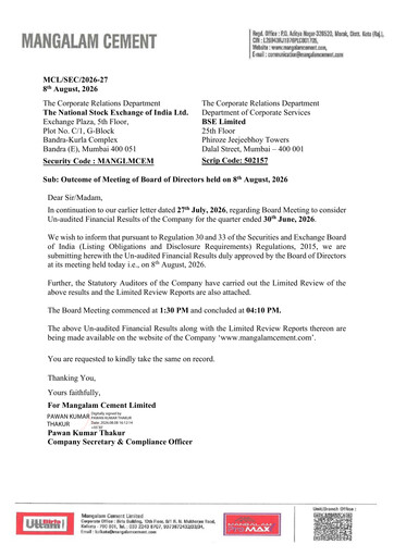 Thumbnail Mangalam Cement Quarterly Report 2026-q1