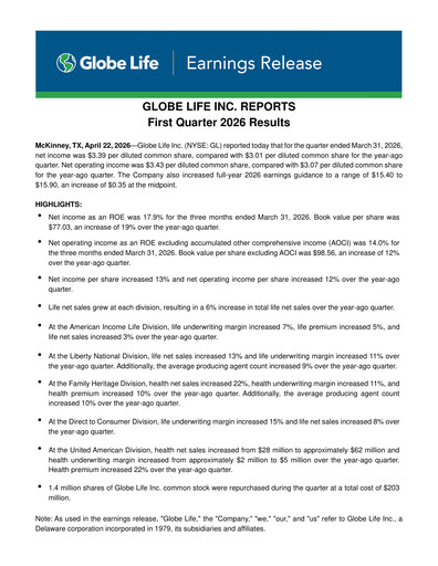 Thumbnail Globe Life
 Quarterly Report 2026-q1