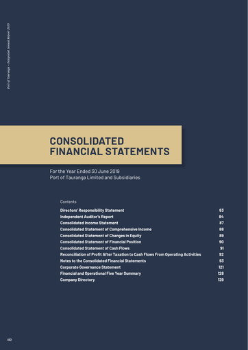 Thumbnail Port of Tauranga Financial Statement 2019