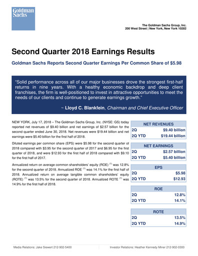 Thumbnail Goldman Sachs Quarterly Report 2018-q2
