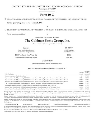 Thumbnail Goldman Sachs Quarterly Report 2026-q1
