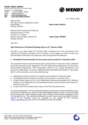 Thumbnail Wendt India
 Quarterly Report 2025-q3