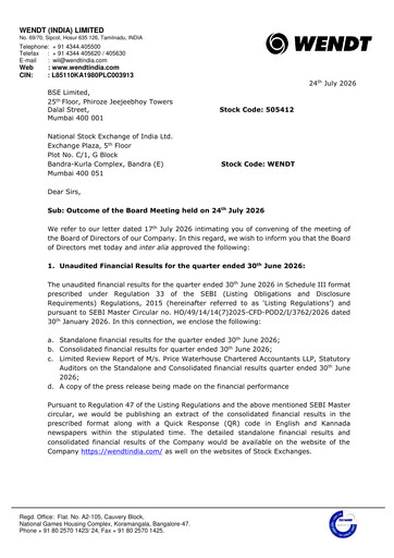 Thumbnail Wendt India
 Quarterly Report 2026-q1