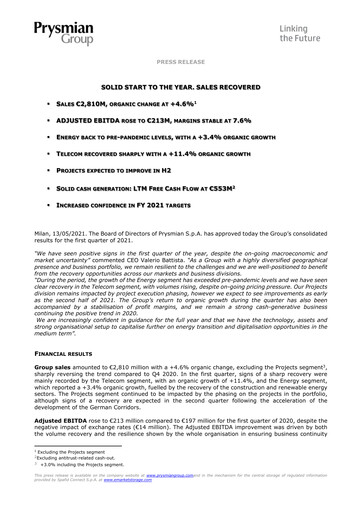Thumbnail Prysmian Group
 Quarterly Report 2021-q1