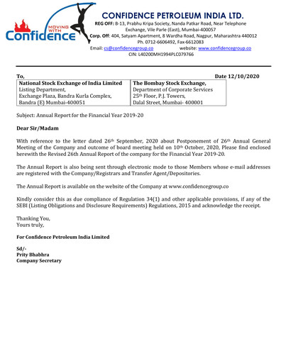 Thumbnail Confidence Petroleum Annual Report 2019-2020