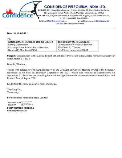 Thumbnail Confidence Petroleum Annual Report 2020-2021