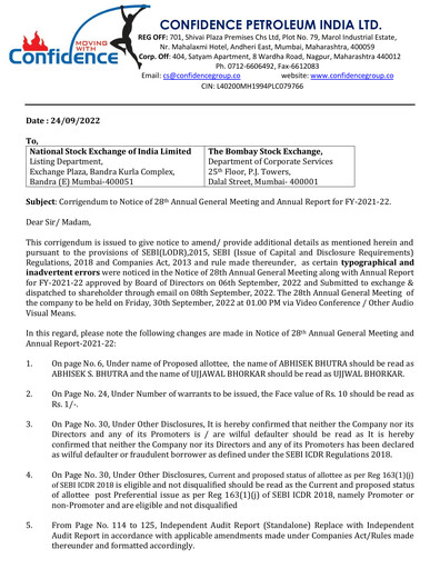 Thumbnail Confidence Petroleum Annual Report 2021-2022