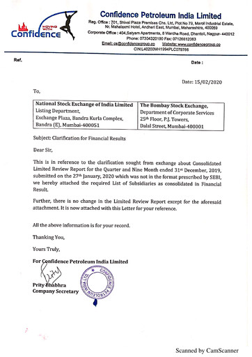 Thumbnail Confidence Petroleum Quarterly Report 2019-q3