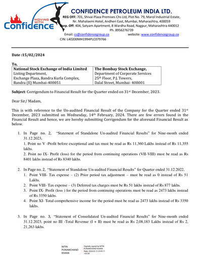 Thumbnail Confidence Petroleum Quarterly Report 2023-q3