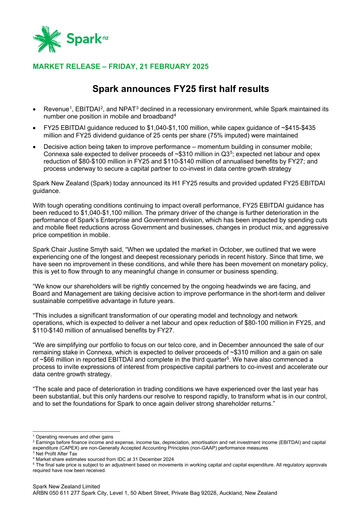 Vorschaubild Spark New Zealand
 Halbjahresbericht 2025-h1