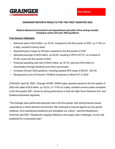 Miniature W. W. Grainger
 Rapport trimestriel 2022-q1