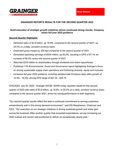 Miniature W. W. Grainger
 Rapport trimestriel 2022-q2