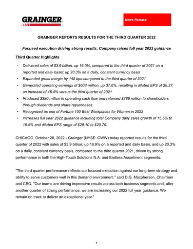 Miniature W. W. Grainger
 Rapport trimestriel 2022-q3