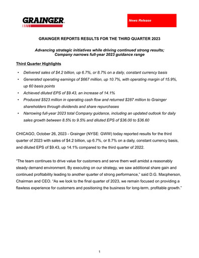 Miniature W. W. Grainger
 Rapport trimestriel 2023-q3