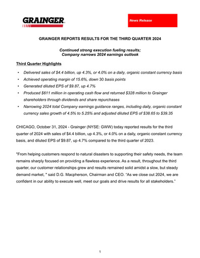 Miniature W. W. Grainger
 Rapport trimestriel 2024-q3