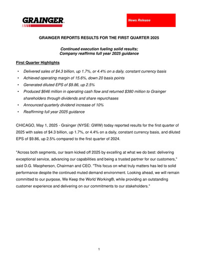 Miniature W. W. Grainger
 Rapport trimestriel 2025-q1