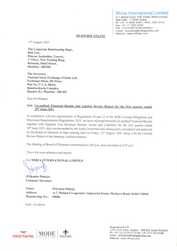 Thumbnail Mirza International
 Quarterly Report 2021-q1