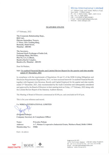 Thumbnail Mirza International
 Quarterly Report 2021-q3