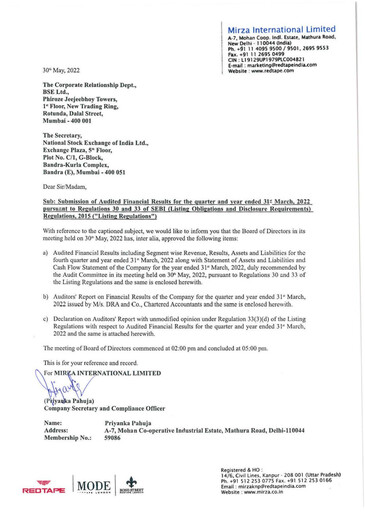 Thumbnail Mirza International
 Quarterly Report 2022-q4