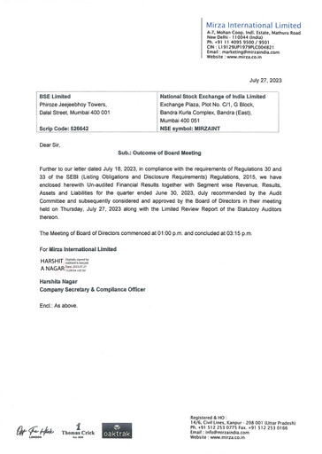 Thumbnail Mirza International
 Quarterly Report 2023-q1