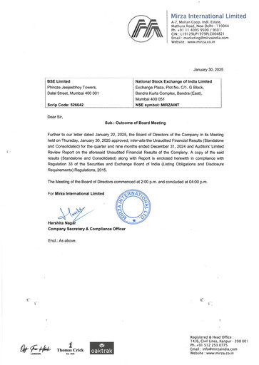 Thumbnail Mirza International
 Quarterly Report 2024-q3