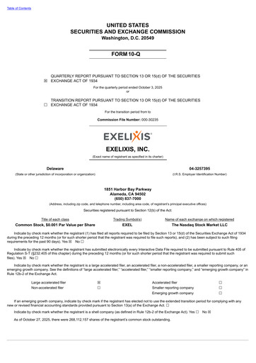 Thumbnail Exelixis Quarterly Report 2025-q3