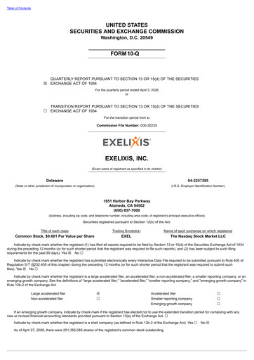 Thumbnail Exelixis Quarterly Report 2026-q1