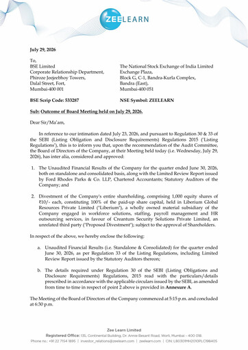 Thumbnail Zee Learn
 Quarterly Report 2026-q1