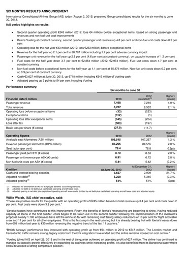 Miniature International Consolidated Airlines Rapport semestriel 2013-h1