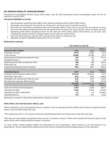 Miniature International Consolidated Airlines Rapport semestriel 2017-h1