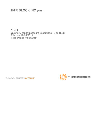Thumbnail H&R Block
 Quarterly Report 2012-q2