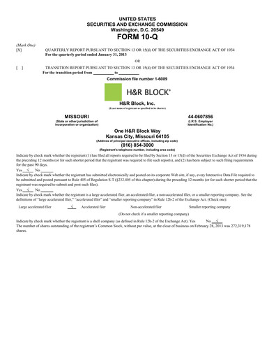 Thumbnail H&R Block
 Quarterly Report 2013-q3
