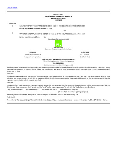 Thumbnail H&R Block
 Quarterly Report 2015-q2