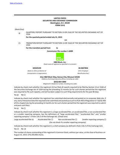 Thumbnail H&R Block
 Quarterly Report 2016-q1