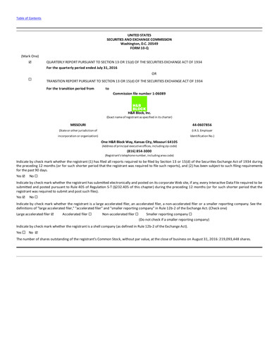 Thumbnail H&R Block
 Quarterly Report 2017-q1