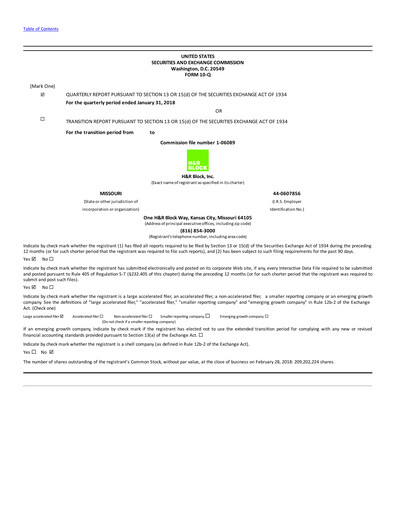Thumbnail H&R Block
 Quarterly Report 2018-q3