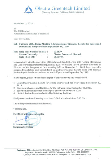 Miniature Olectra Greentech Rapport trimestriel 2019-q2