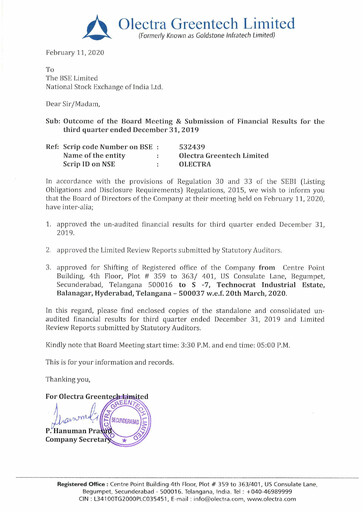Miniature Olectra Greentech Rapport trimestriel 2019-q3