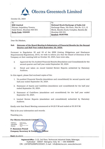 Miniature Olectra Greentech Rapport trimestriel 2024-q2
