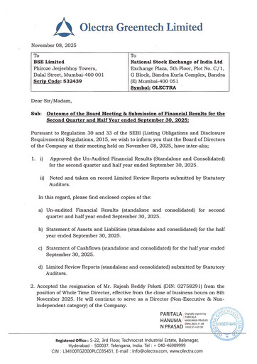 Miniature Olectra Greentech Rapport trimestriel 2025-q2