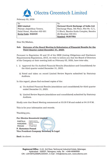 Miniature Olectra Greentech Rapport trimestriel 2025-q3